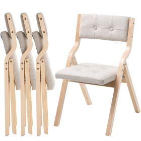 Wooden Folding Chairs with Cushion, Set of 4, Portable Foldable Cushion Chair with Wooden Frame, Modern Padded Dining Chair for Kitchen, Office