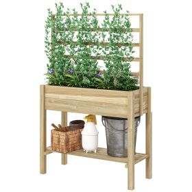 Outsunny Wooden Raised Garden Bed with Trellis, Outdoor Planter Box with Storage Shelf for Vegetables, Flowers, Herbs