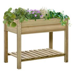 Outsunny 36" x 20" x 30" Raised Garden Bed with Legs and Storage Shelf, Elevated Wood Planter Box, Gardening Standing Growing Bed for Backyard, Patio