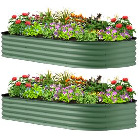Outsunny 7' x 3' x 1' Raised Garden Bed Set, 2PCS Raised Beds for Gardening with Metal Plant Stakes, Green