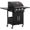Outsunny Outdoor 3 Burner Gas Grill Portable BBQ Trolley with Wheels Warming Rack Shelves Cabinet Thermometer Black