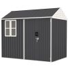 Outsunny 8' x 6' Metal Garden Storage Shed, Extra Large Outdoor Tool Storage House w/ Doors, Window and Air Vents, Dark Gray