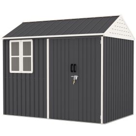 Outsunny 8' x 6' Metal Garden Storage Shed, Extra Large Outdoor Tool Storage House w/ Doors, Window and Air Vents, Dark Gray