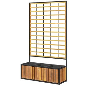 Outsunny Wooden Raised Garden Bed with Trellis, Removable Pots for Backyard, Patio, Balcony, 29" x 11" x 52", Teak