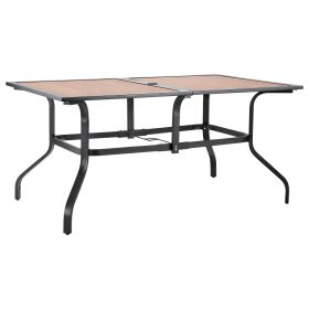 Outdoor Patio Dining Table, 59 inch Long Rectangular Wood-Like Steel Slat Backyard Bistro Tables for 4-6, with 1.5 in Umbrella Hole
