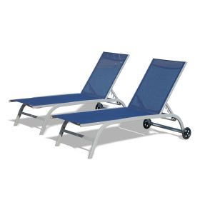 Chaise Lounge Outdoor Set of 2, Lounge Chairs for Outside with Wheels, Outdoor Lounge Chairs with 5 Adjustable Position, Pool Lounge Chairs for Patio