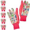 Floral Gardening Gloves for Women, Medium 9" Long, 6 Pairs of Pink Women's Gardening Gloves with Knit Wrist, Bright Print, Delicate Cotton Work Gloves