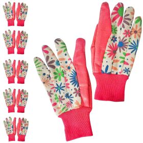 Floral Gardening Gloves for Women, Medium 9" Long, 6 Pairs of Pink Women's Gardening Gloves with Knit Wrist, Bright Print, Delicate Cotton Work Gloves