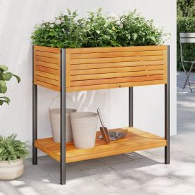 Garden Planter with Shelf 31.5"x17.7"x31.5" Solid Wood Acacia and Steel