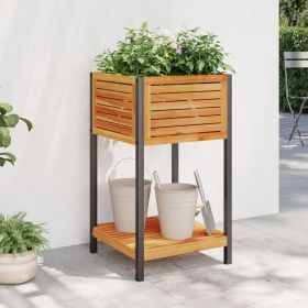 Garden Planter with Shelf 17.7"x17.7"x31.5" Solid Wood Acacia and Steel