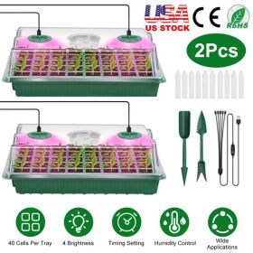 2Pcs 40 Cells Seed Starter Tray Plant Grow Light with 4 Adjustable Brightness Automatic Timing Setting Humidity Dome Plant Germination Garden(No shipm