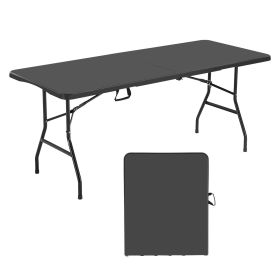 Folding Table, 6 Ft Heavy Duty Portable Fold-in-Half Utility Table, Indoor Outdoor Plastic Rectangle Table with Built in Handle, for Party, Dining