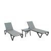 Patio Chaise Lounge Chair Set of 3,Outdoor Aluminum Polypropylene Sunbathing Chair with 5 Adjustable Position,Side Table for Beach,Yard,Balcony