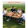 Outdoor Patio Dining Table, 59 inch Long Rectangular Wood-Like Steel Slat Backyard Bistro Tables for 4-6, with 1.5 in Umbrella Hole