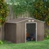 Outsunny Outdoor Shed Garden Storage Shed Tool Storage Building with 4 Vents and 2 Sliding Doors, 9 x 6 FT, Light Brown