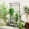 Outsunny Metal Tall Plant Stand with Trellis and Hanging Bar, Plant Holder for Indoor Outdoor Use, 36" x 12.8" x 74", Black