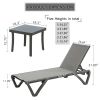 Patio Chaise Lounge Chair Set of 3,Outdoor Aluminum Polypropylene Sunbathing Chair with 5 Adjustable Position,Side Table for Beach,Yard,Balcony