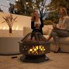 Outsunny 28" Outdoor Fire Pit with Grill Hexagon Fireplace Wood Burning Firepit with Cooking Grate, Fire Poker, Spark Screen Lid