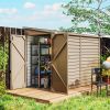 Outsunny 4.6' x 9' Outdoor Storage Shed, Lean to Garden Shed with Foundation Kit, Lockable Doors and Gloves for Patio, Lawn, Brown