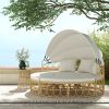 Outsunny Patio Furniture Set, Round Outdoor Daybed with Retractable Canopy, Hollow Wicker PE Rattan Sectional Sofa with Cushions for Pool, Lawn, Beige