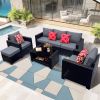 Outdoor Garden Patio Furniture 7-Piece PE Rattan Wicker Cushioned Sofa Sets and Coffee Table